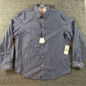 Calvin Klein Men’s Dress Shirt Blue Jean Heather Stripe Tencel Cotton Large NWT